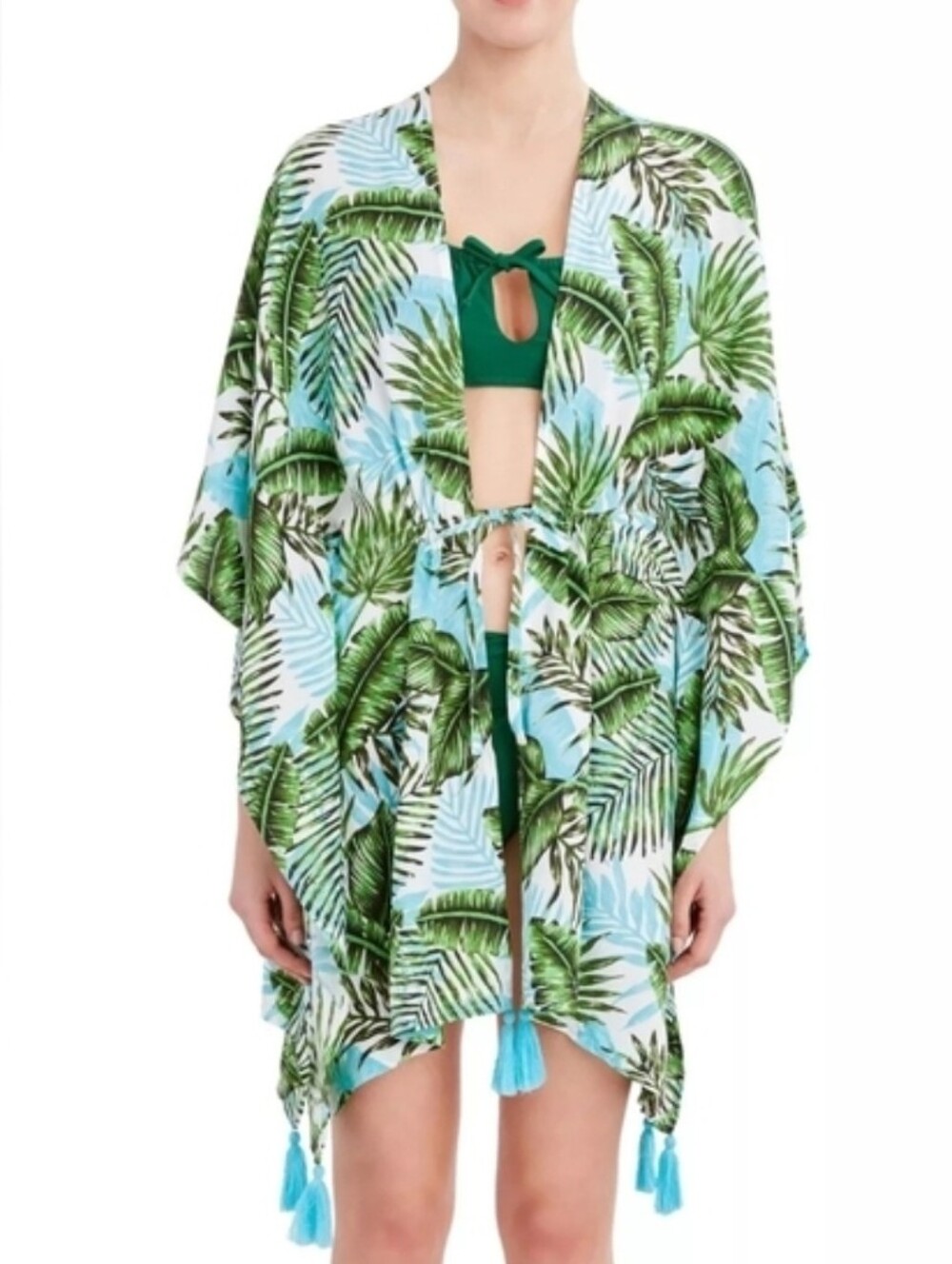 Tropical Palm Print Swim Cover-Up - Green & Blue BCBG L/XL.